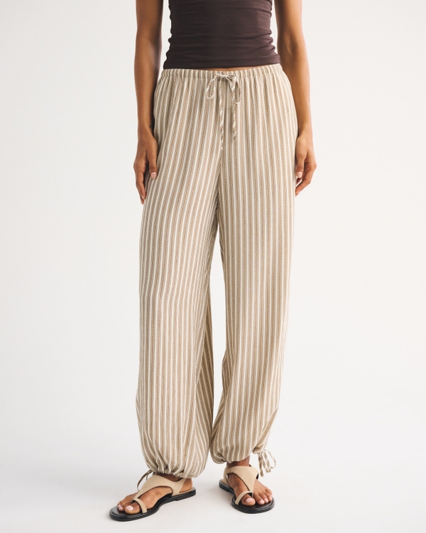 Convertible Crinkle Balloon Pull-On Pant, Brown Stripe view 2