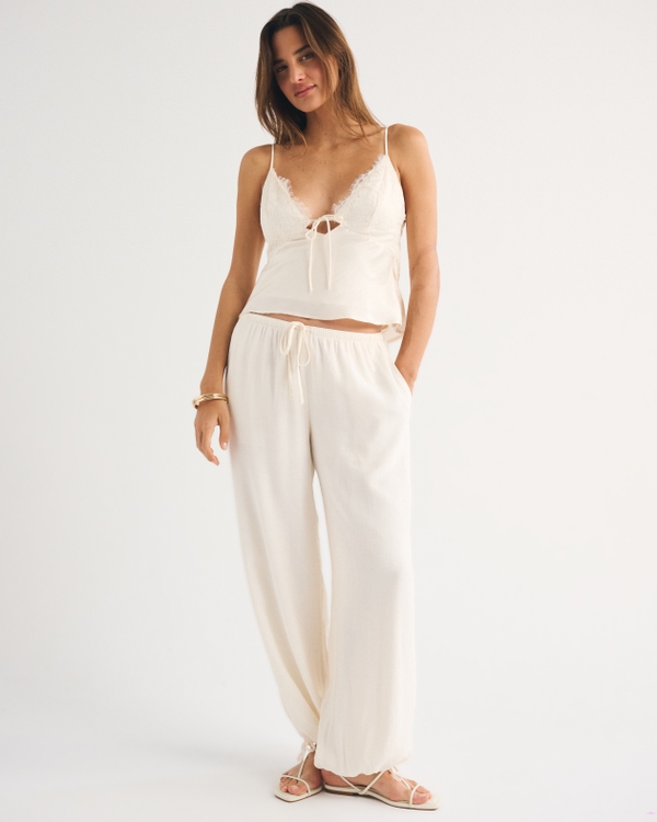 Crinkle Balloon Pull-On Pant, Cream view 2