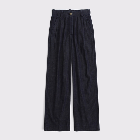 Женские брюки Abercrombie & Fitch Curve Love A&F Sloane Chambray Tailored Wide Leg Pant