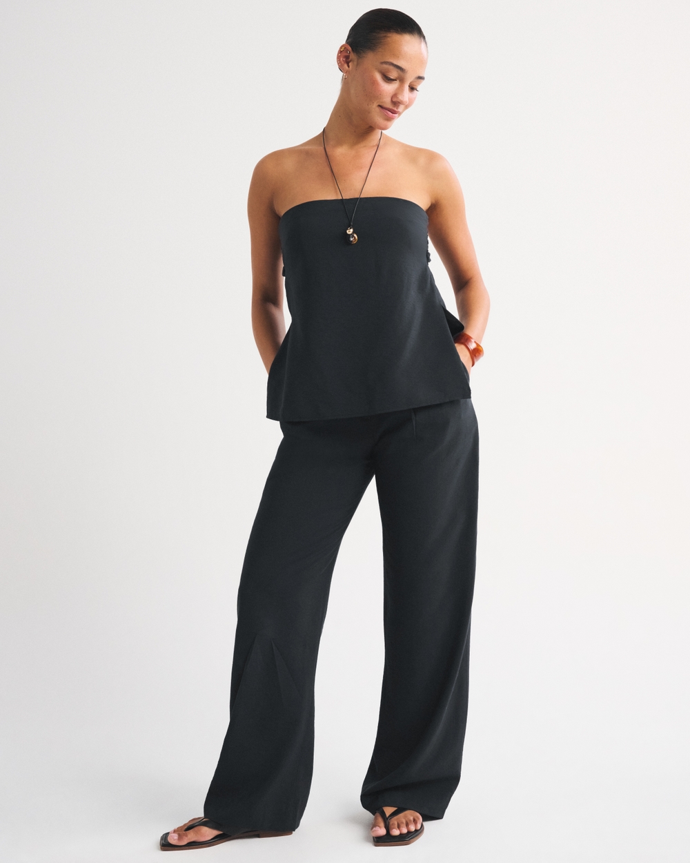 Curve Love A&F Sloane Lightweight Crepe Tailored Wide Leg Pant