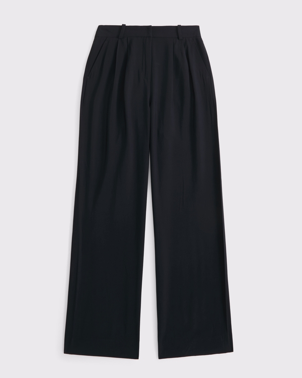 Curve Love A&F Sloane Crepe Tailored Wide Leg Pant, Black view 1