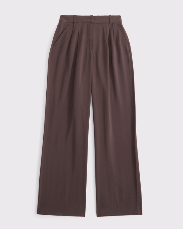 Curve Love A&F Sloane Crepe Tailored Wide Leg Pant, Brown view 1