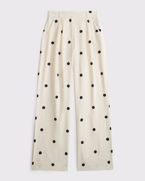 Curve Love A&F Sloane Crepe Tailored Wide Leg Pant, Cream Polka Dot view 1