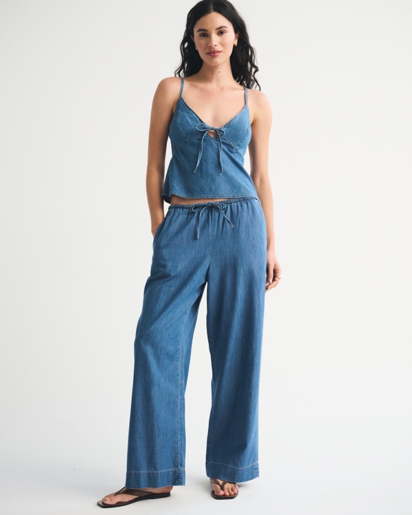 Chambray Pull-On Pant, Medium Wash view 1
