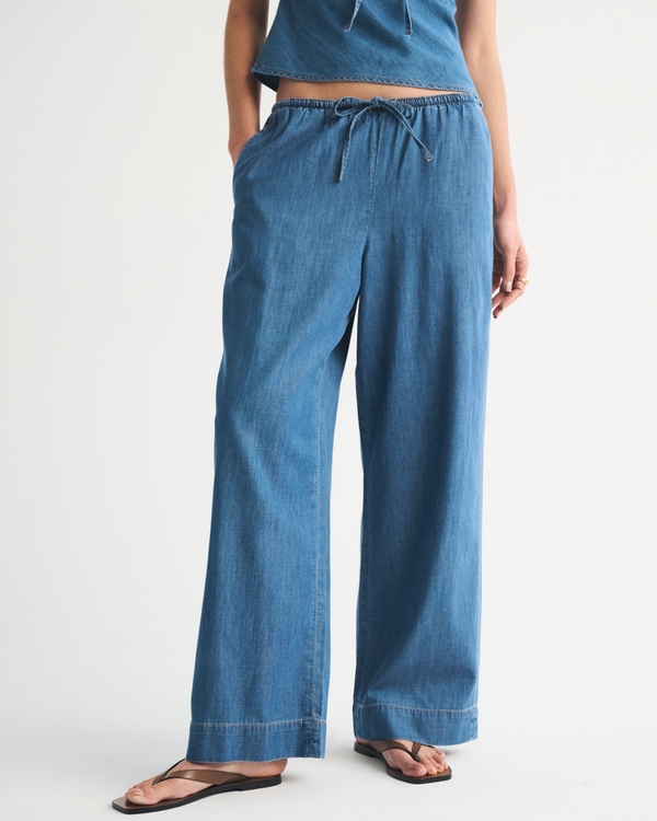 Chambray Pull-On Pant, Medium Wash view 2