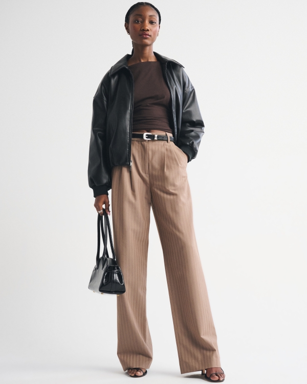 A&F Sloane Tailored Wide Leg Pant, Brown Texture view 1