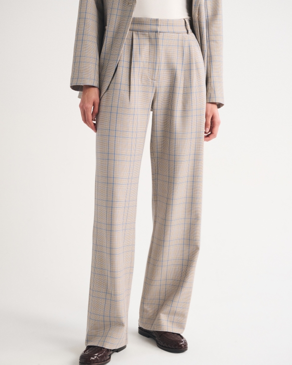 A&F Sloane Tailored Wide Leg Pant, Brown Plaid view 2