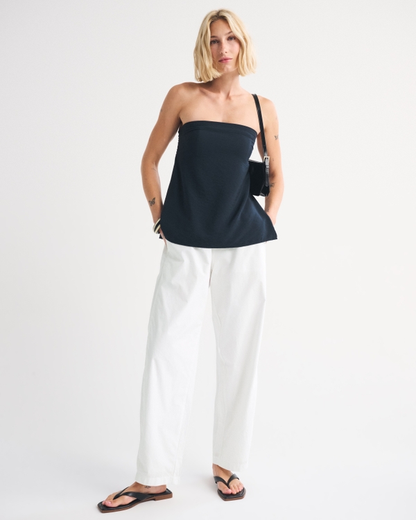 Pantalon tonneau en popeline à enfiler, Blanc view 1