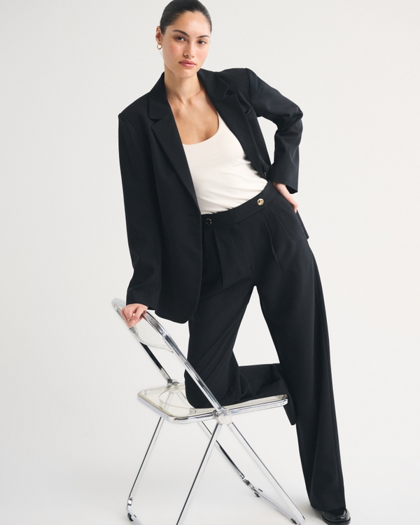 A&F Sloane Tailored Wide Leg Pant, Black Dd view 2