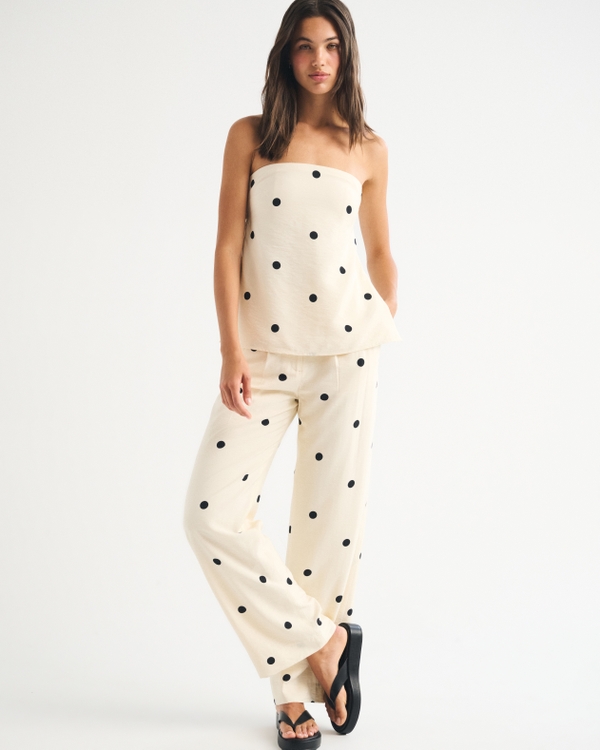A&F Sloane Crepe Tailored Wide Leg Pant, Cream Polka Dot view 2