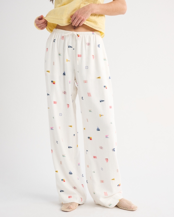 A&F Gemma Linen-Blend Wide Leg Pull-On Pant, White Pattern view 2