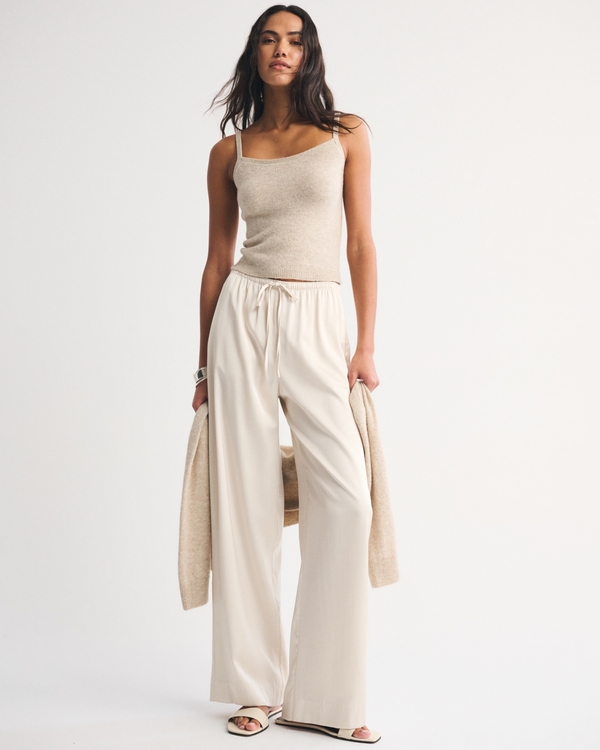 Satin Pull-On Pant, Cream view 1