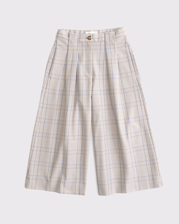 Curve Love High Rise Tailored Culotte Pant, Tan Plaid view 1