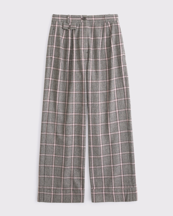 A&F Sloane Wool-Blend Tailored Wide Leg Pant, Black Plaid view 1