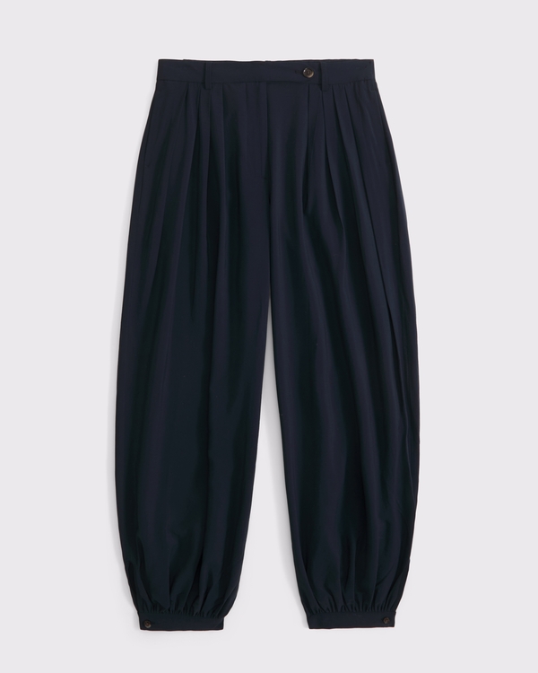 High Rise Textured Crepe Tailored Balloon Pant, Black view 1