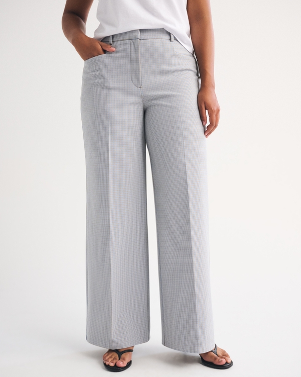 Curve Love A&F Forme Ultra Wide Leg Pant, Blue Houndstooth view 2