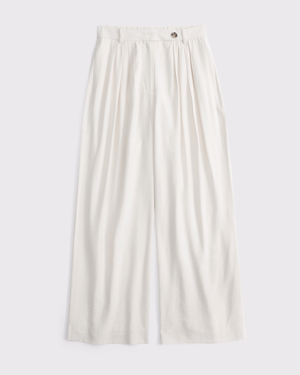 Curve Love High Rise Crepe Tailored Palazzo Pant, Cream view 1