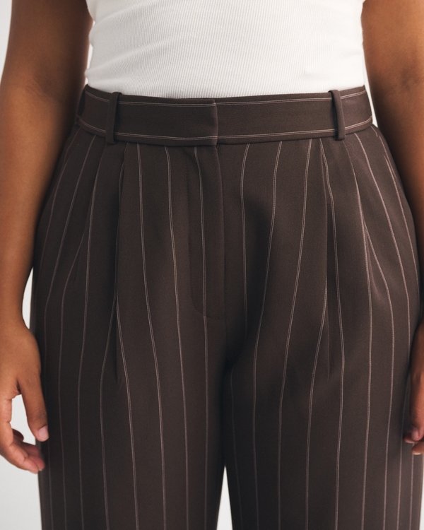 Curve Love A&F Sloane Tailored Wide Leg Pant, Dark Coffee Pinstripe view 2