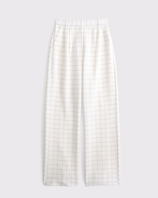 Curve Love A&F Sloane Tailored Wide Leg Pant, White Pattern view 1