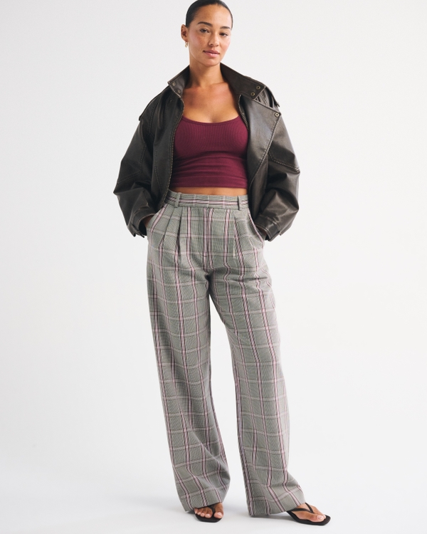 Curve Love A&F Sloane Tailored Wide Leg Pant, Grey Plaid view 1