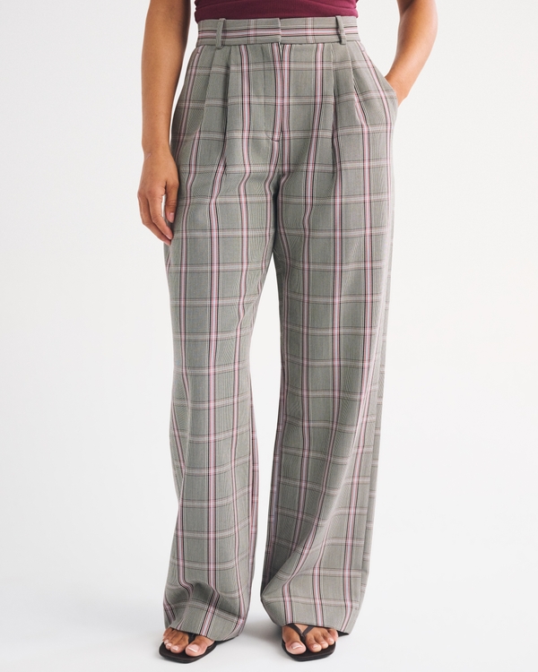 Curve Love A&F Sloane Tailored Wide Leg Pant, Grey Plaid view 2