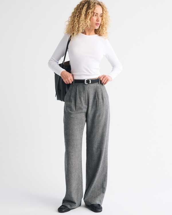 Curve Love A&F Sloane Wool-Blend Tailored Wide Leg Pant