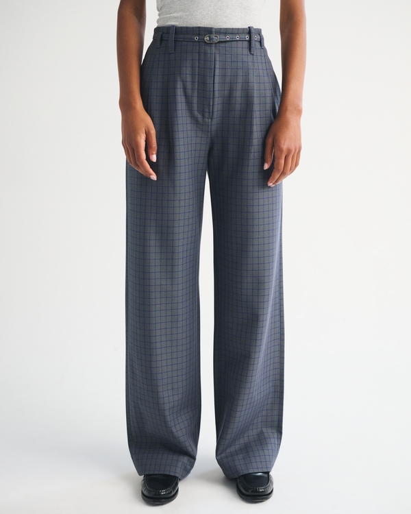 A&F Sloane Belted Tailored Ultra High Rise Wide Leg Pant, Gray Check view 2