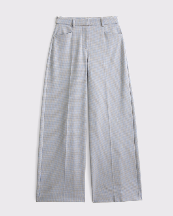 A&F Forme Ultra Wide Leg Pant, Blue Houndstooth view 1