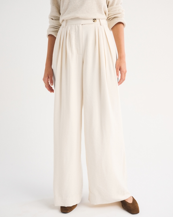 High Rise Crepe Tailored Palazzo Pant, Cream view 2