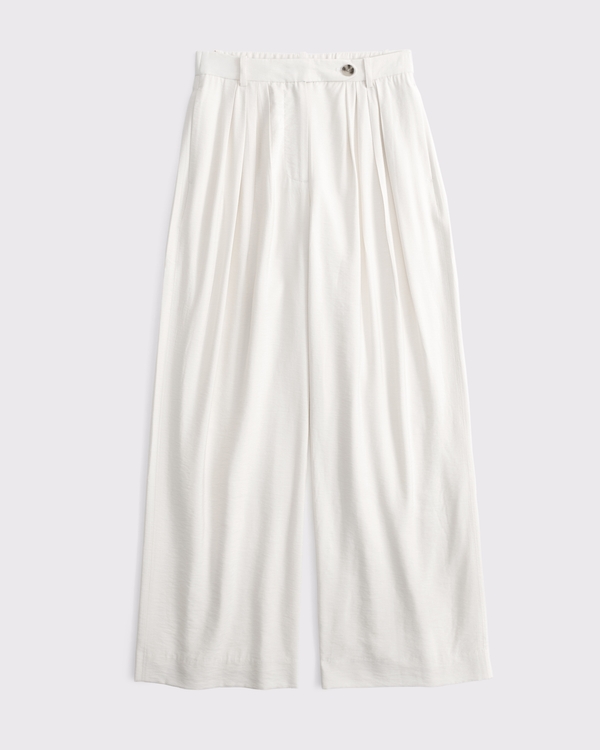 High Rise Crepe Tailored Palazzo Pant, Cream view 1