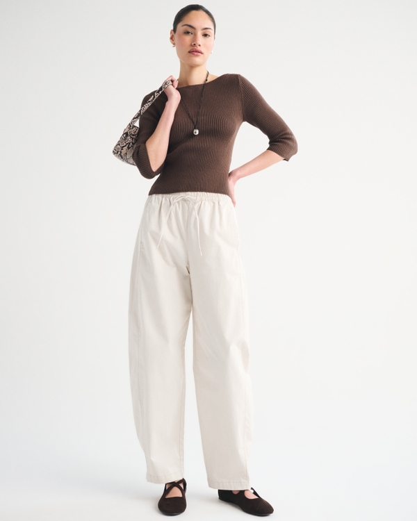 Twill Barrel Pull-On Pant, Cream view 1