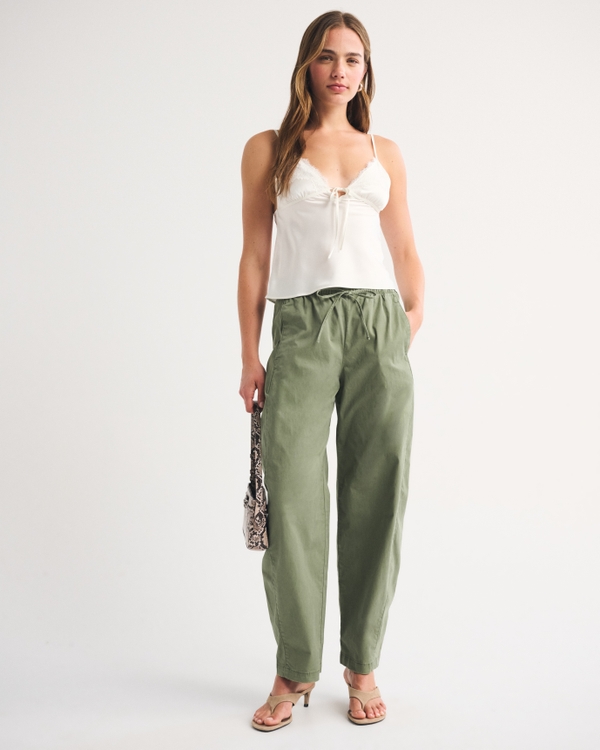 Twill Barrel Pull-On Pant, Olive Green view 1