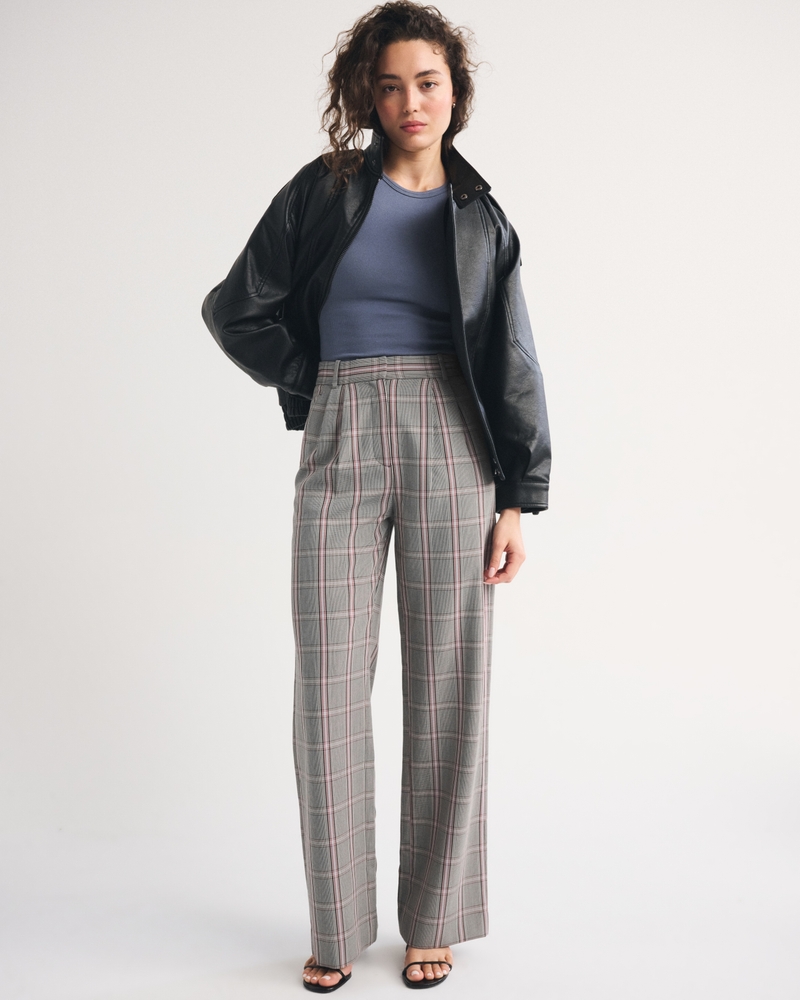 A&F Sloane Tailored Wide Leg Pant - black plaid by Abercrombie & Fitch
