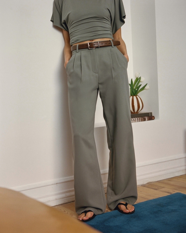 A&F Sloane Tailored Wide Leg Pant, Olive view 2