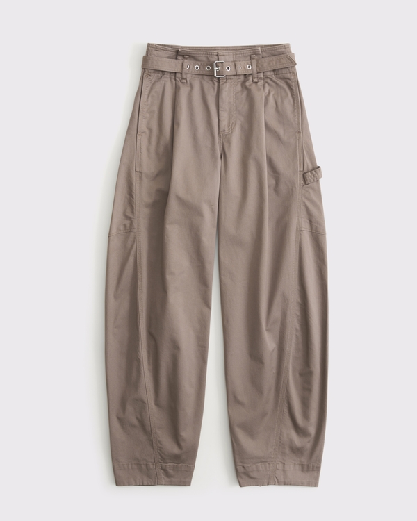 Curve Love Belted Barrel Utility Pant, Taupe Gray view 1