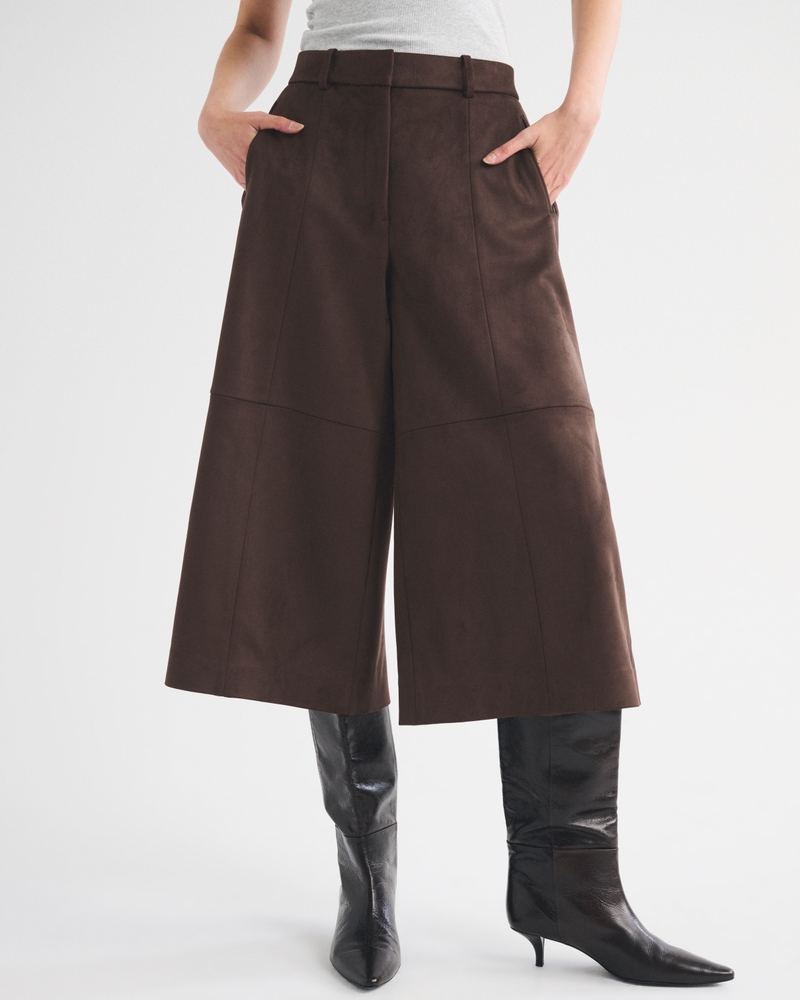 High Rise Vegan Suede Tailored Culotte Pant - thumbnail 3