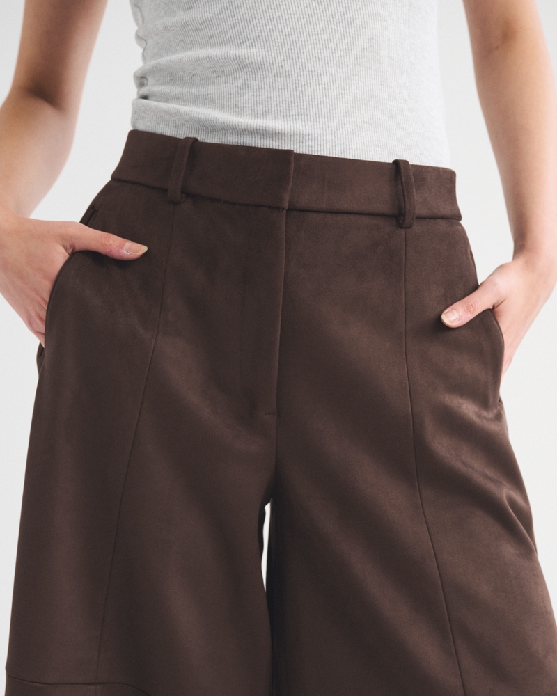 High Rise Vegan Suede Tailored Culotte Pant - thumbnail 4