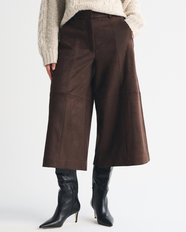 Curve Love High Rise Vegan Suede Tailored Culotte Pant, Dark Coffee view 2