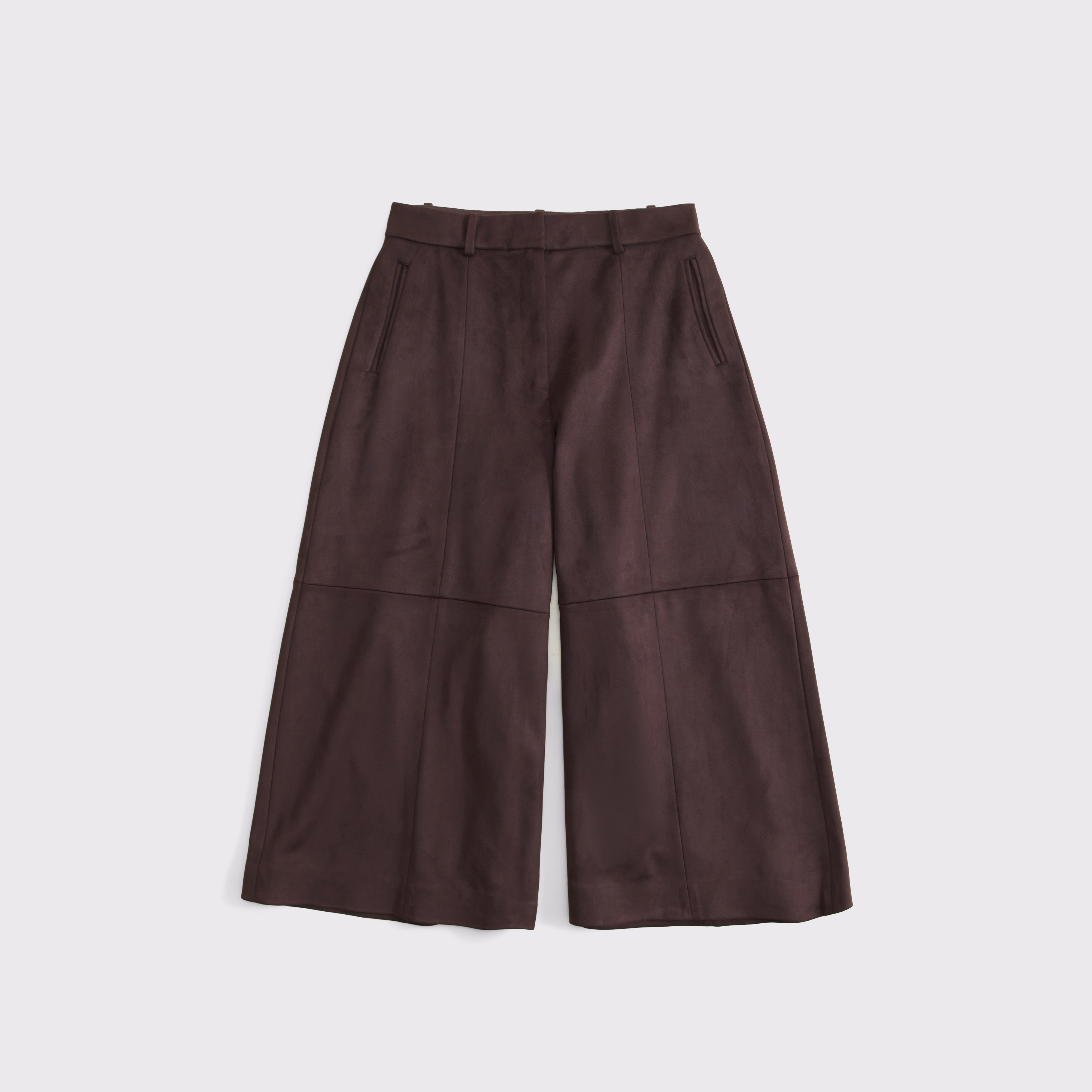 Женские брюки Abercrombie & Fitch Curve Love High Rise Vegan Suede Tailored Culotte Pant, цвет: Тёмный кофейный — фото 1