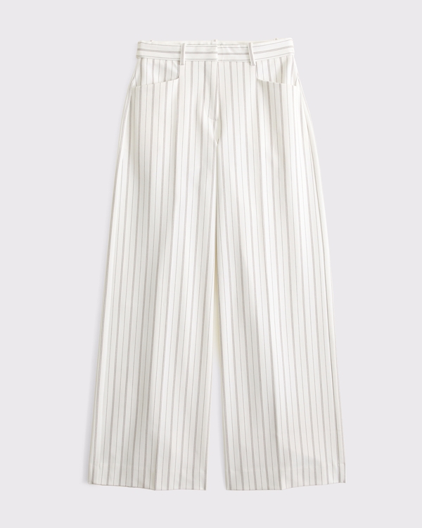 Curve Love A&F Forme Ultra Wide Leg Pant, White Pinstripe view 1