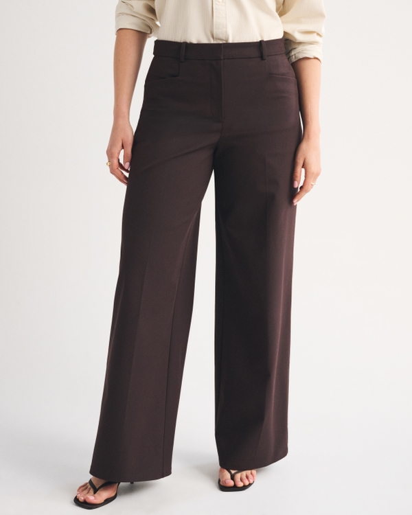 Pantaloni Curve Love A&F Forme a gamba larga, Caffè Scuro view 2