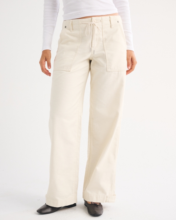 100% Cotton Low Rise Ultra Loose Weekender Pant, Cream view 2