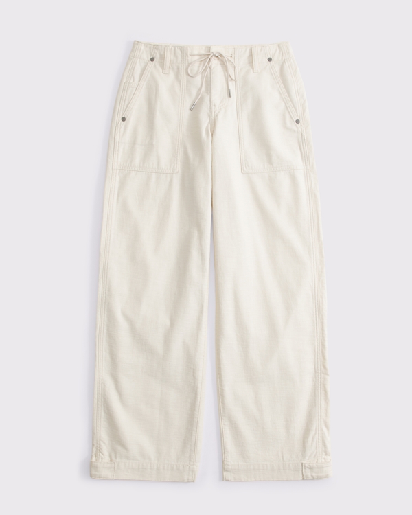 100% Cotton Low Rise Ultra Loose Weekender Pant, Cream view 1