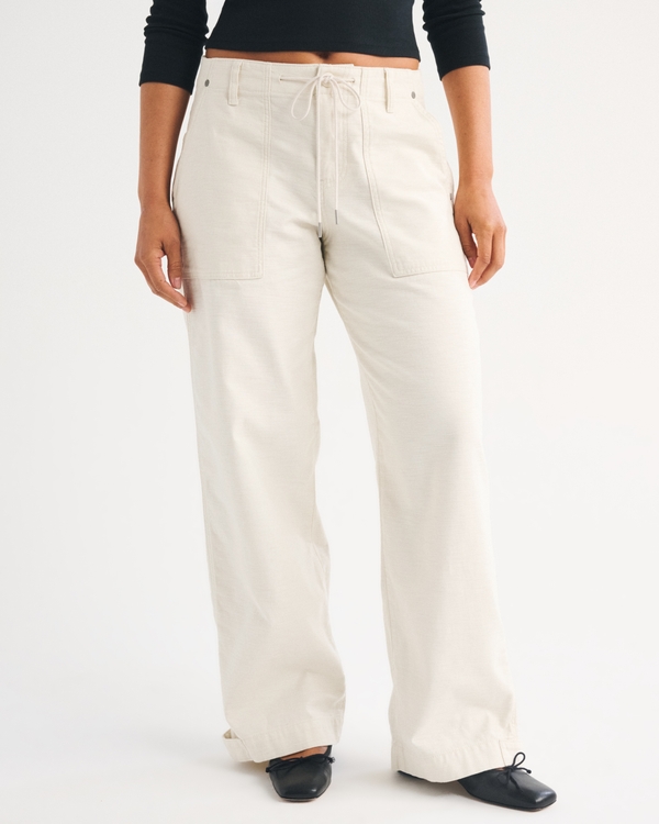 100% Cotton Curve Love Low Rise Ultra Loose Weekender Pant, Warm Beige view 2