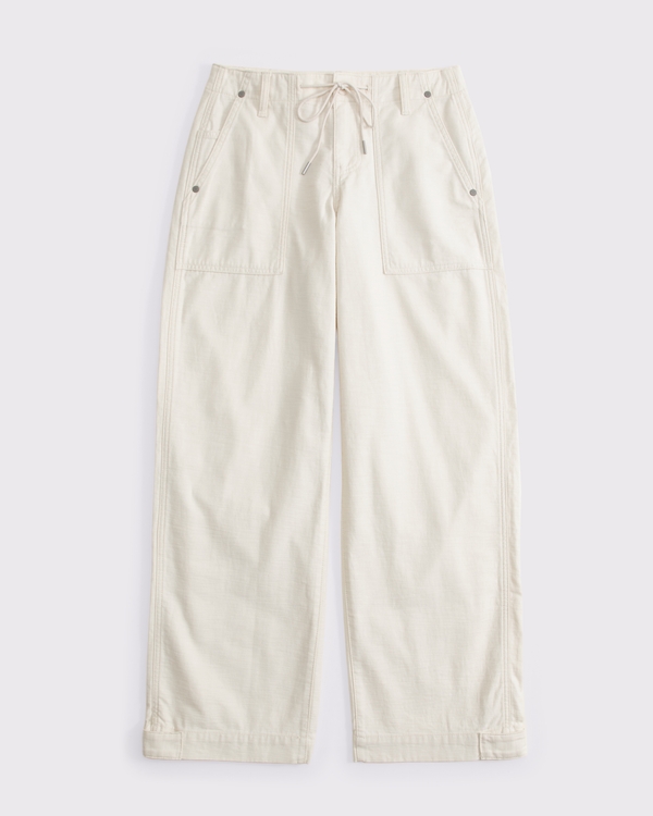 100% Cotton Curve Love Low Rise Ultra Loose Weekender Pant, Warm Beige view 1