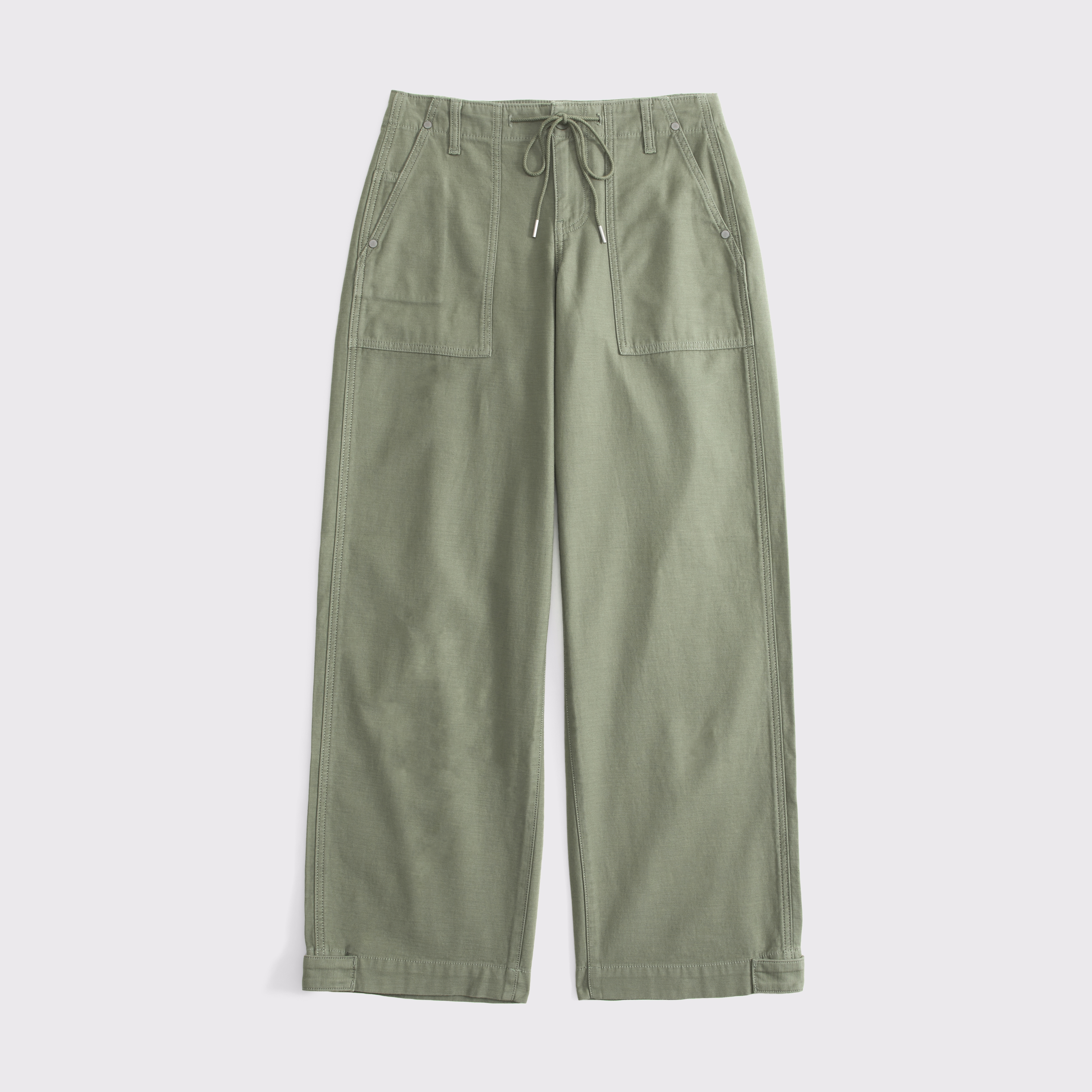 Женские брюки Abercrombie & Fitch 100% Cotton Curve Love Low Rise Ultra Loose Weekender Pant, цвет: Оливковый зелёный — фото 1