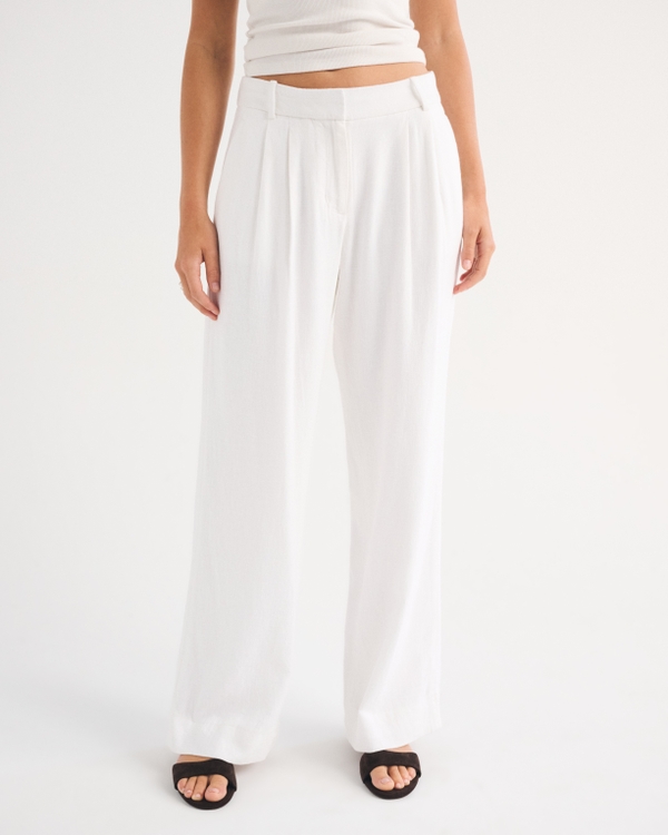 A&F Sloane Low Rise Linen-Blend Tailored Wide Leg Pant, White view 2