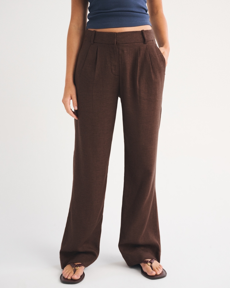 A&F Sloane Low Rise Linen-Blend Tailored Wide Leg Pant