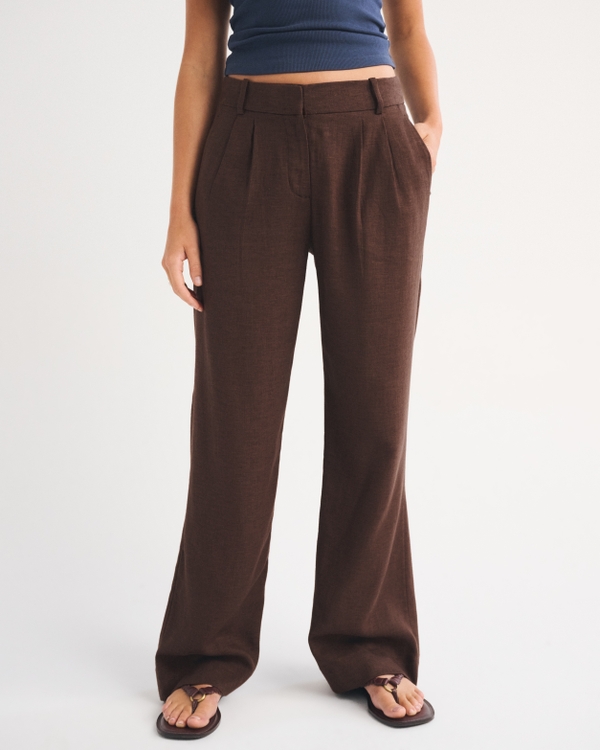 A&F Sloane Low Rise Linen-Blend Tailored Wide Leg Pant, Coffee view 2
