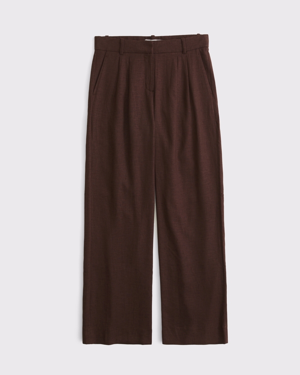 A&F Sloane Low Rise Linen-Blend Tailored Wide Leg Pant, Coffee view 1